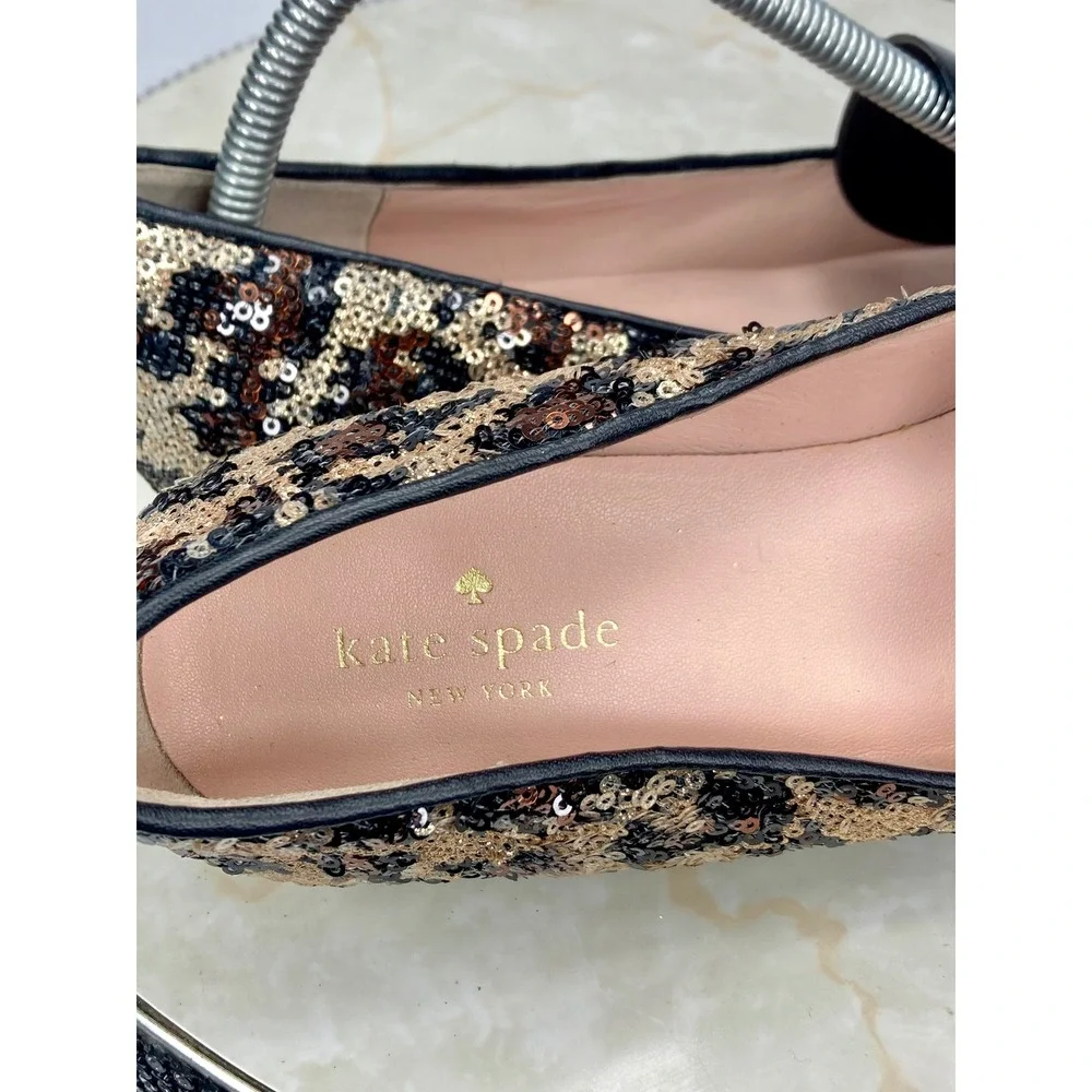 Kate Spade Sequin Leopard Print Loafers Womens 9.5 Gold Black Evening Party Flat